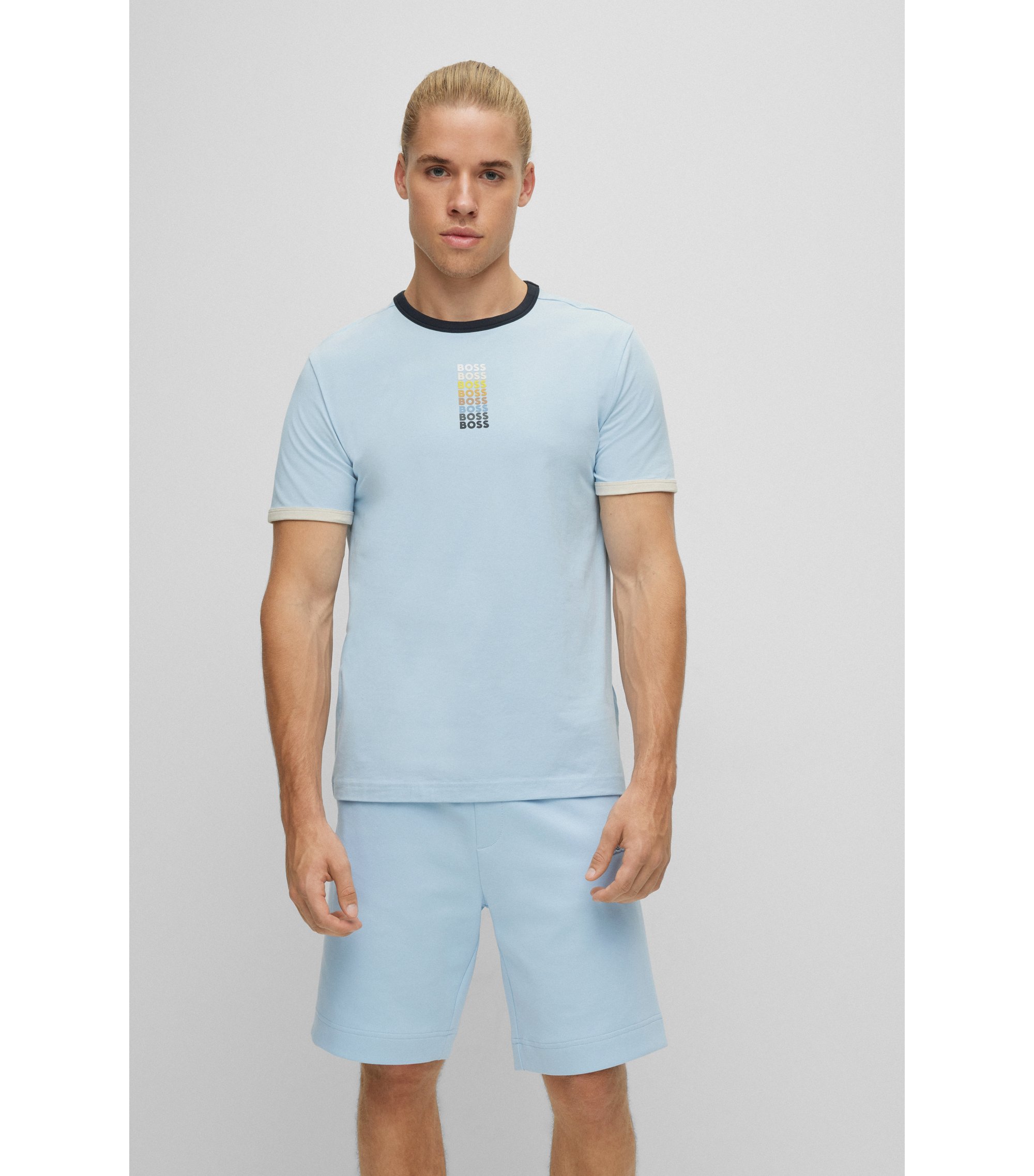 HUGO BOSS Men Crew-neck Sportwear Graphic T-Shirts Blue NEW NWT